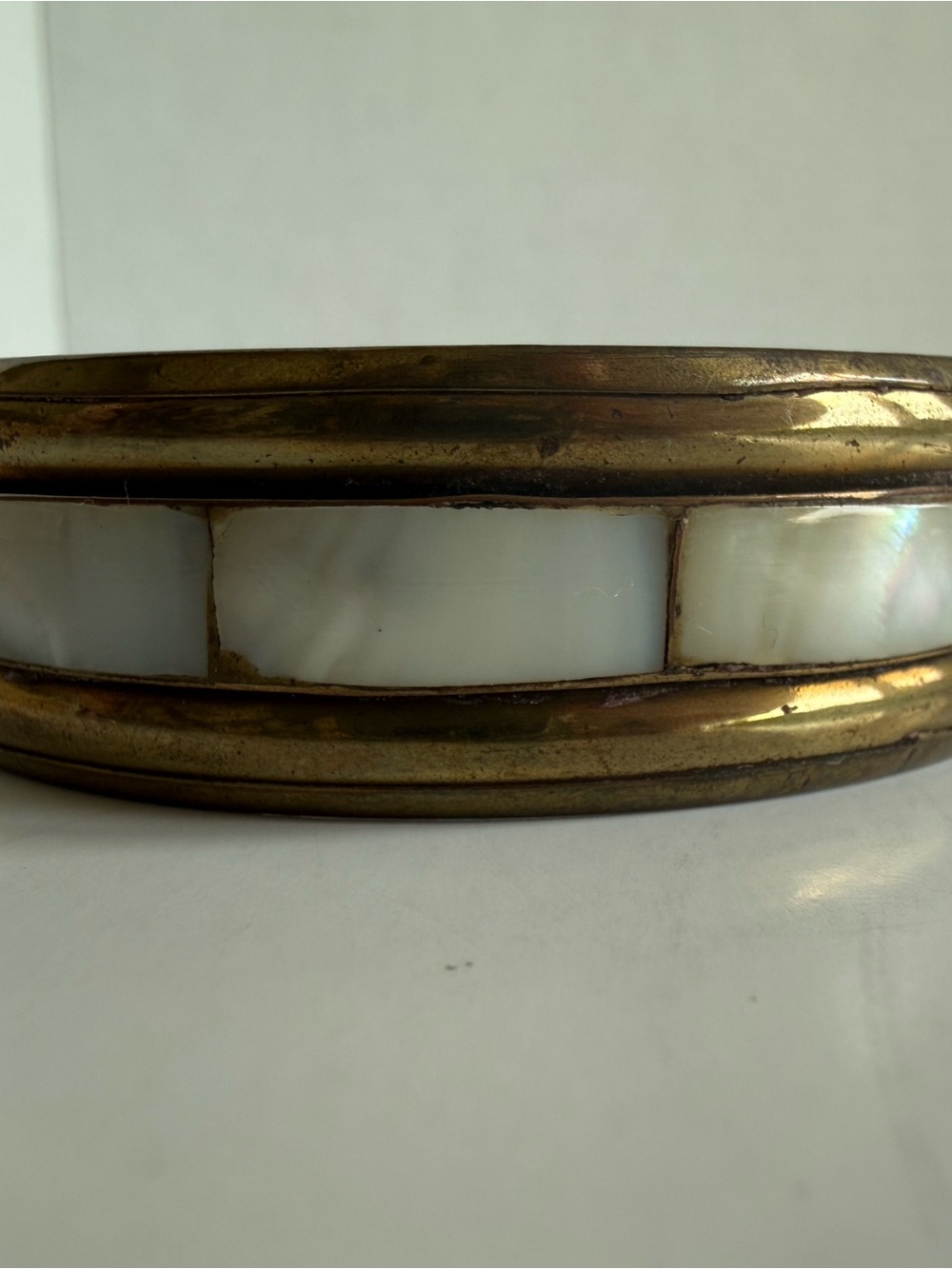 Vintage Mother of Pearl Brass Bangle | Boho Statement Bracelet